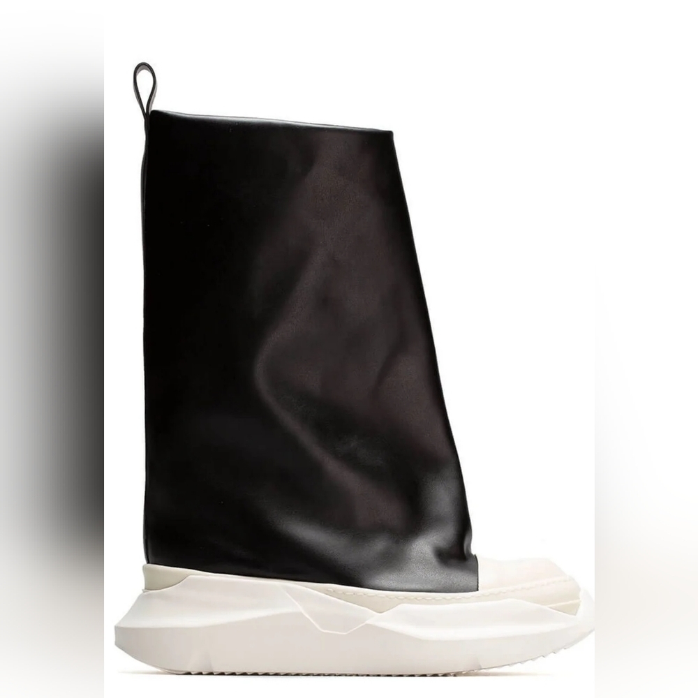 Rick Owens Black Leather High-Top Platform Boots with White Sole